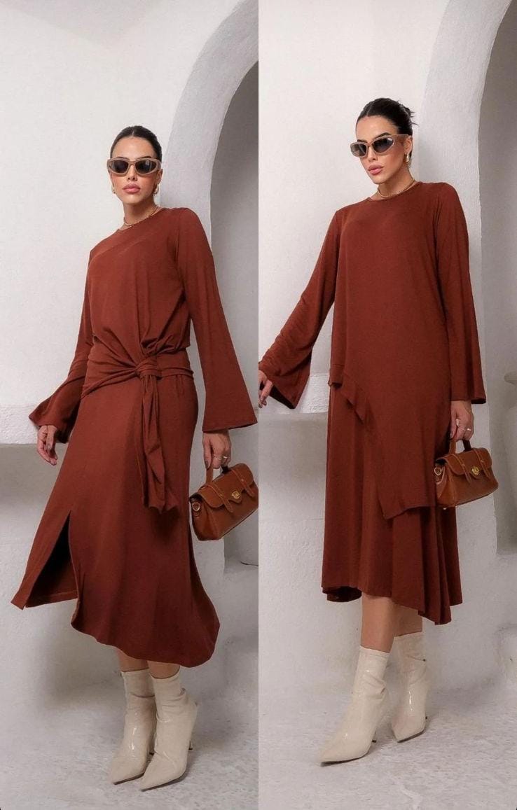 Conjunto Feminino Manga Longa e Saia Malha
