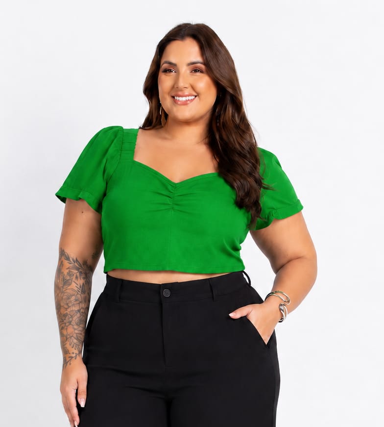 Blusa Cropped Alfaiataria Plus Size Viscolinho