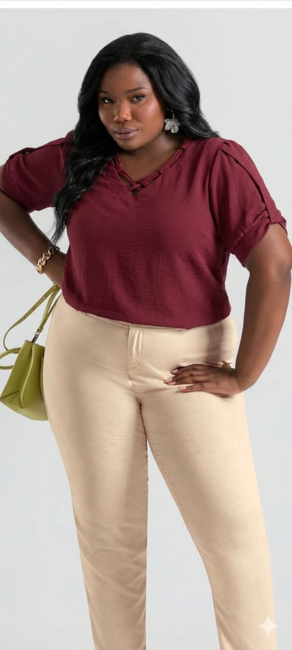 Blusa Feminina Manga Curta Alfaiataria Plus Size - Imagem 2