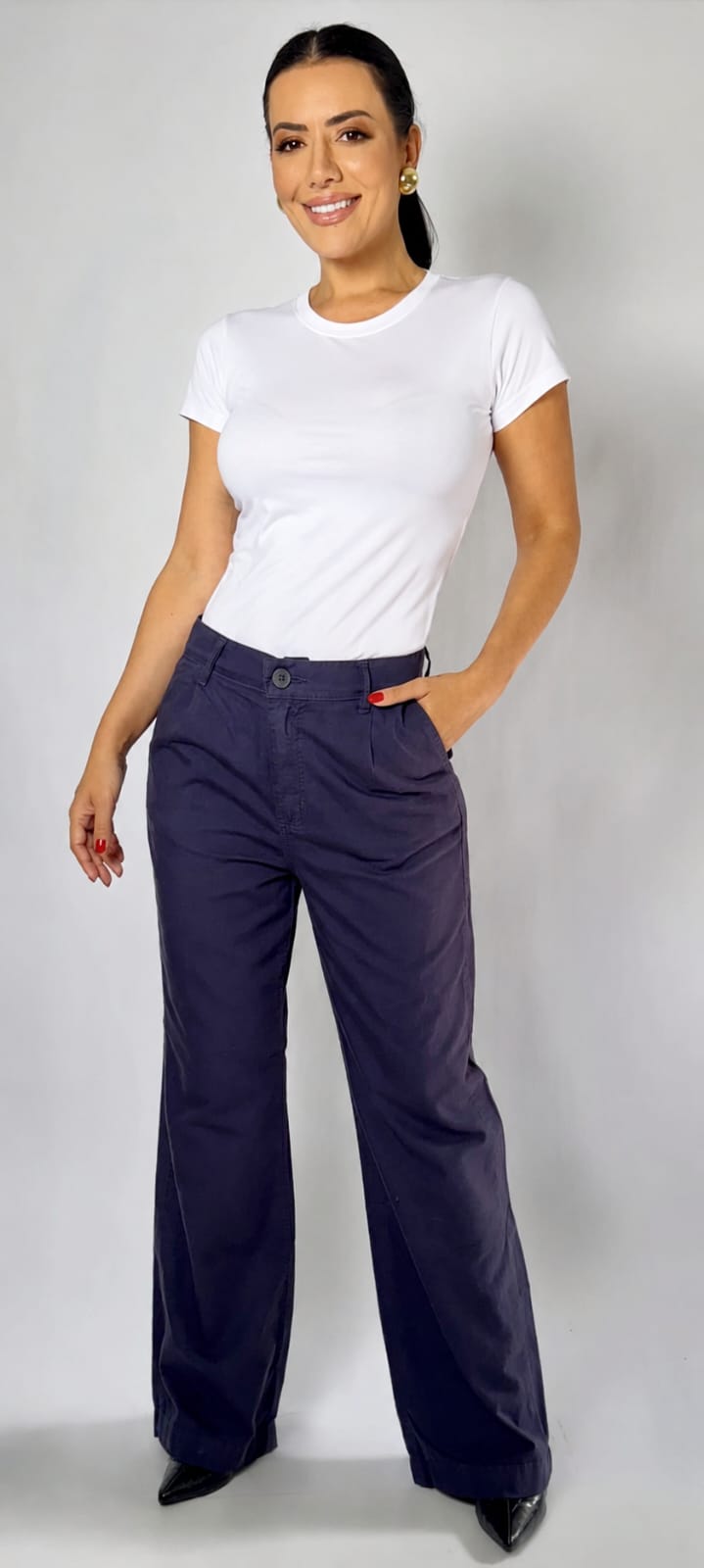 Calça Feminina Linho Alfaiataria Wide leg