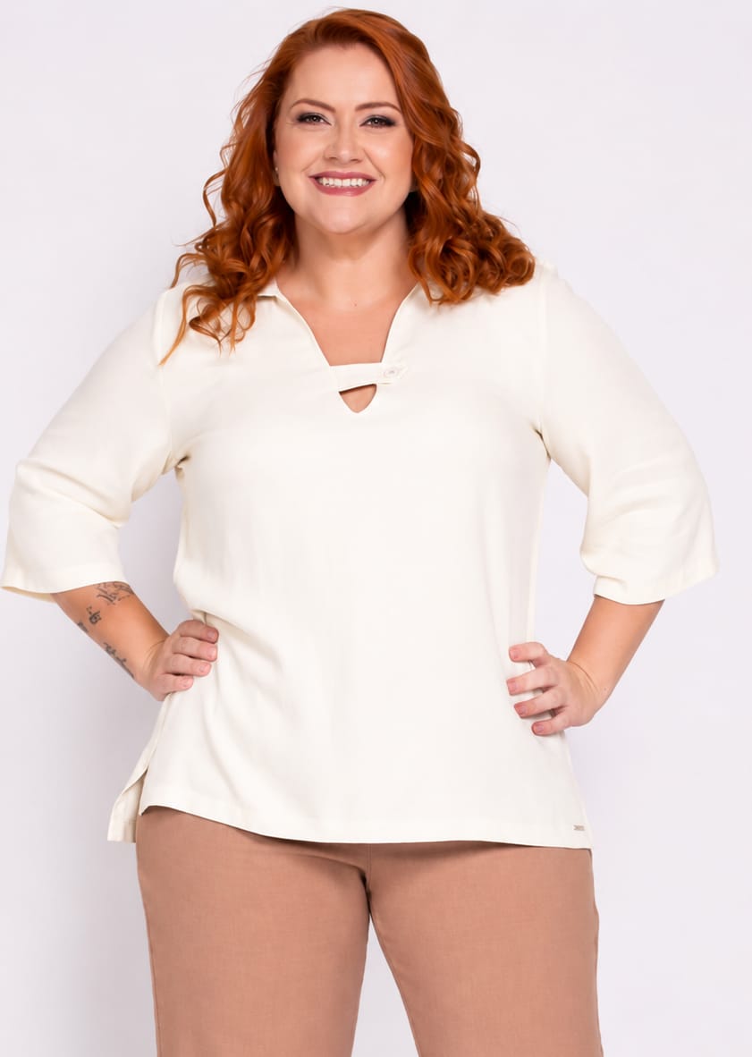 Camisa Feminina Maxi Alfaiataria manga 3/4 Plus Size - Imagem 2